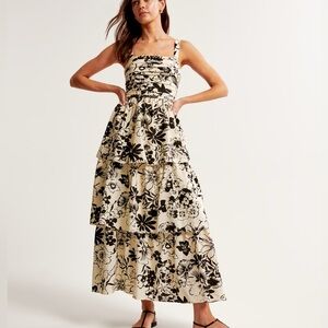 NWT Abercrombie & Fitch Emerson Tiered Maxi Dress | Cream & Black | Size Medium
